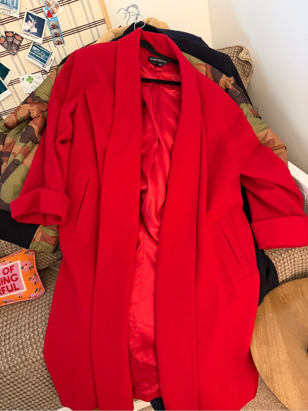 Donna Ricco Vibrant Red Open-Front Trench Coat